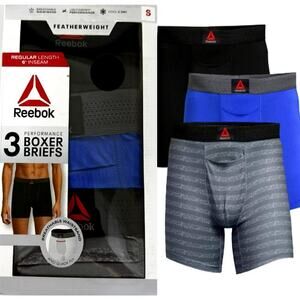 Reebok 3 Pack Featherweight Performance Boxer Briefs 6" Inseam Underwear Size S